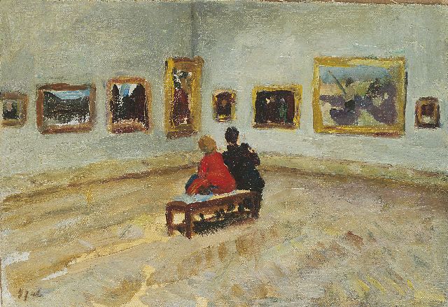 Spat G.  | The museum, Öl auf Leinwand  auf Holzfaser 18,7 x 26,2 cm, signed l.l.