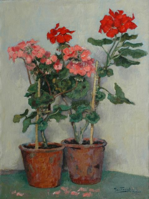 Jan Franken | Geranium in flowerpots, Öl auf Leinwand, 72,6 x 55,5 cm, signed l.r. and on label on stretcher und dated 1915
