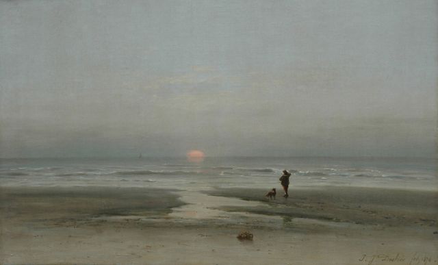 Destrée J.J.  | Sunset at the beach, Öl auf Leinwand 50,5 x 80,9 cm, signed l.r. und dated 1878