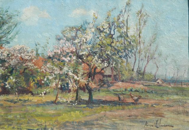 Anna Lehmann | Blossoming orchard, Rouge Cloítre, Belgium, Öl auf Leinwand, 34,8 x 51,7 cm, signed l.r.