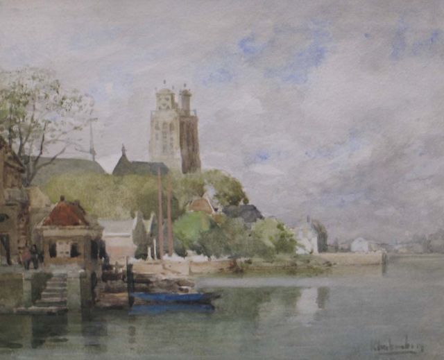 Karel Klinkenberg | A view from the water on Dordrecht, Aquarell und Gouache auf Papier, 20,6 x 24,9 cm, signed l.r.