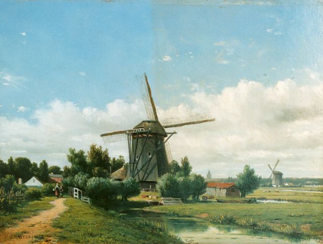 Jacob Jan van der Maaten | A polder landscape with windmill, Öl auf Holz, 21,0 x 28,5 cm, signed l.l. und dated 1852