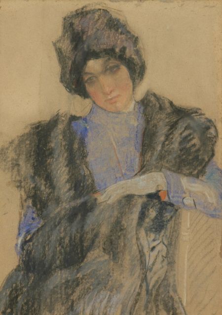 Vaarzon Morel W.F.A.I.  | An elegant lady with a hat, Pastell auf Pappe 72,1 x 52,0 cm
