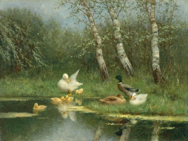 Constant Artz | Family of ducks by a pond, Öl auf Holz, 30,1 x 40,0 cm, signed l.r.