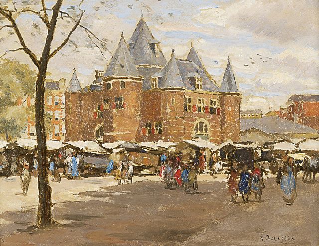 Felicien Bobeldijk | A view of the Waag, Amsterdam, Öl auf Holz, 16,9 x 22,0 cm, signed l.r. and on a label on the reverse