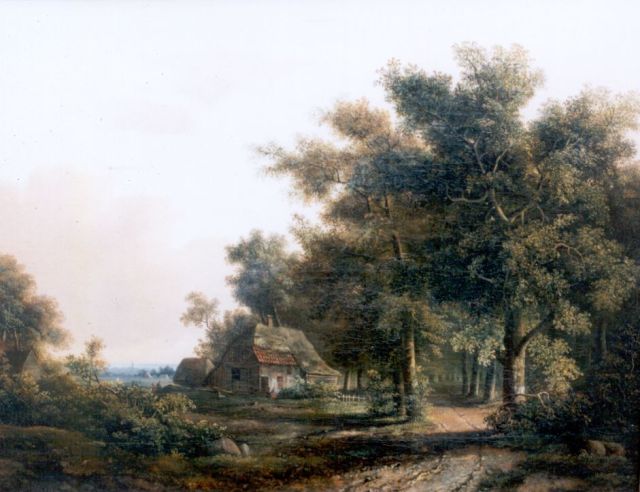 Jansen J.M.  | A farm in a wooded landscape, Öl auf Leinwand 38,0 x 49,0 cm, signed l.l.