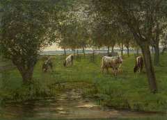 Mondriaan P.C. - „Weidende Kälbchen „, Öl auf Leinen 50,2 x 69,3 cm, signiert l.u.und zu datieren 1902-1903