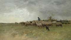 Mauve A. - Landschaft mit Hirten und einer Herde, Öl auf Leinen 38,6 x 66,5 cm, signiert r.u.