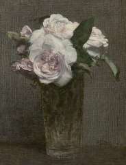 Fantin-Latour I.H.J.T. - Rozen in recht glas, olie op doek 28,3 x 21,8 cm, gesigneerd r.o.und gedateerd '72