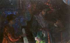Kamerlingh Onnes H.H. - Musizierende Schwestern des Malers, Öl auf Leinen 100,3 x 160,4 cm, signiert r.u. mit Monogrammund zu datieren um 1916-1918