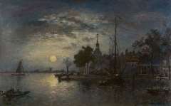 Jongkind J.B. - Clair de Lune, Dordrecht, Öl auf Leinen 40,3 x 65,6 cm, signiert r.u.und datiert 1872