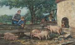 Akkeringa J.E.H. - Der Dries bei den Schweinen, Aquarell auf Papier 27,7 x 45 cm, signiert l.u.
