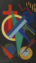Alkea W.H. - Improvisation, Wachsfarbe auf Leinen 80,3 x 47 cm, signiert im Versound im Verso datiert 1929