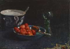 Blommers B.J. - Stilleben mit Erdbeeren und Rheinweinglas, Öl auf Leinen 28,8 x 40 cm, signiert r.u.und zu datieren um 1880