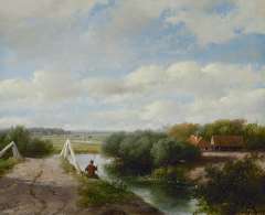 Schelfhout A. - Sommerlandschaft mit Angler bei Haarlem, öl auf Leinen 46,6 x 70,2 cm, signiert l.u.