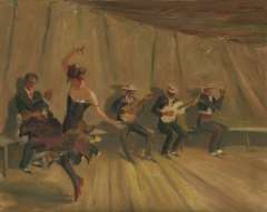 Marx F. - Flamencotänzerin und Musiker, Öl auf Holzfaserplatte 44,5 x 54,8 cm, signiert r.o.