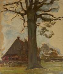 Mondriaan P.C. - Baum mit Bauernhof, Öl auf Holzfaserplatte auf Tafel 75,5 x 64 cm, zu datieren um 1906-1907