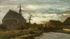 Weissenbruch H.J. - Ansicht auf die Kirche von Nieuwkoop, Öl auf Leinen 18,1 x 31,7 cm, signiert l.u.