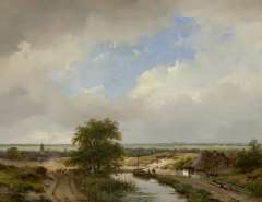 Schelfhout A. - Dünenlandschaft mit Ansicht auf Haarlem, mit Dampfzeisenbahn am Horizont, Öl auf Tafel 31,6 x 41,1 cm, signiert r.u.und datiert 1847