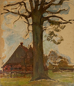Mondriaan P.C. - Baum mit Bauernhof, Öl auf Leinen auf Holzferplatte 75,5 x 64 cm, zu datieren um 1906-1907