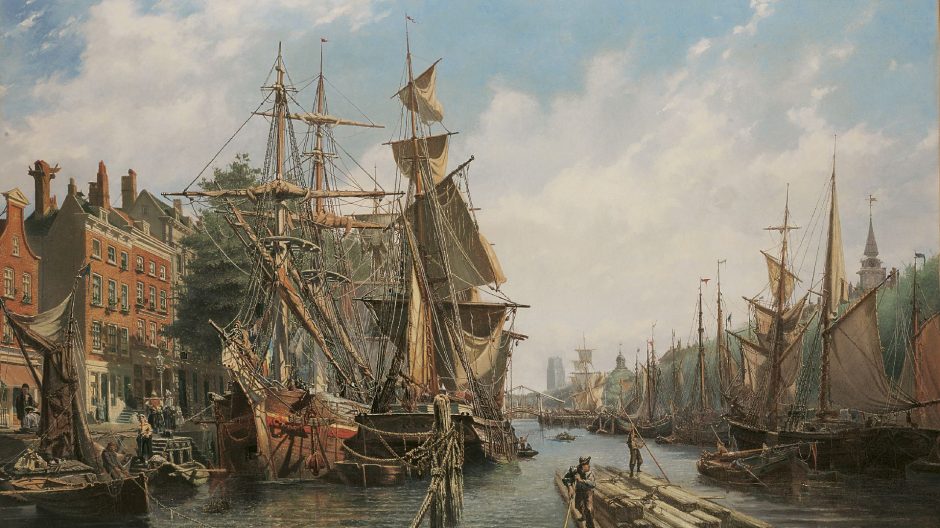 Petrus van der Velden - The Leuvehaven, Rotterdam, Öl auf Leinwand 79,3 x 130,5 cm , Unterzeichnet u.r.und datiert 1867