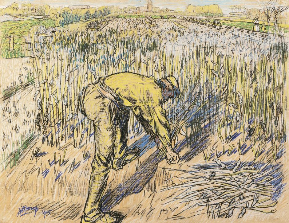 Jan Toorop - Bonensnijder, Bleistift und Farbkreide auf Papier 48 x 62 cm , Unterzeichnet u.l.und datiert 1905