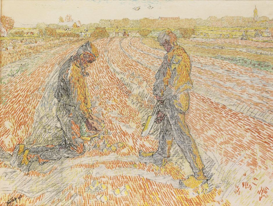 Jan Toorop - Gathering potatoes, Bleistift und Farbkreide auf Papier 47,9 x 62,2 cm , Unterzeichnet l.u.und datiert 1907