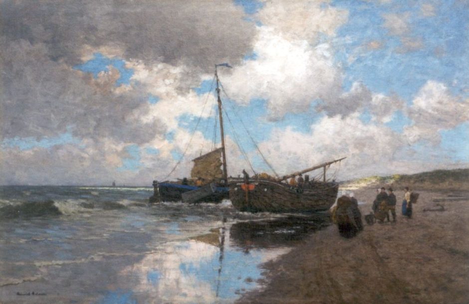 Heinrich Heimes - After the catch, Egmond aan Zee, Öl auf Leinwand 111,6 x 169,2 cm , Unterzeichnet u.l.