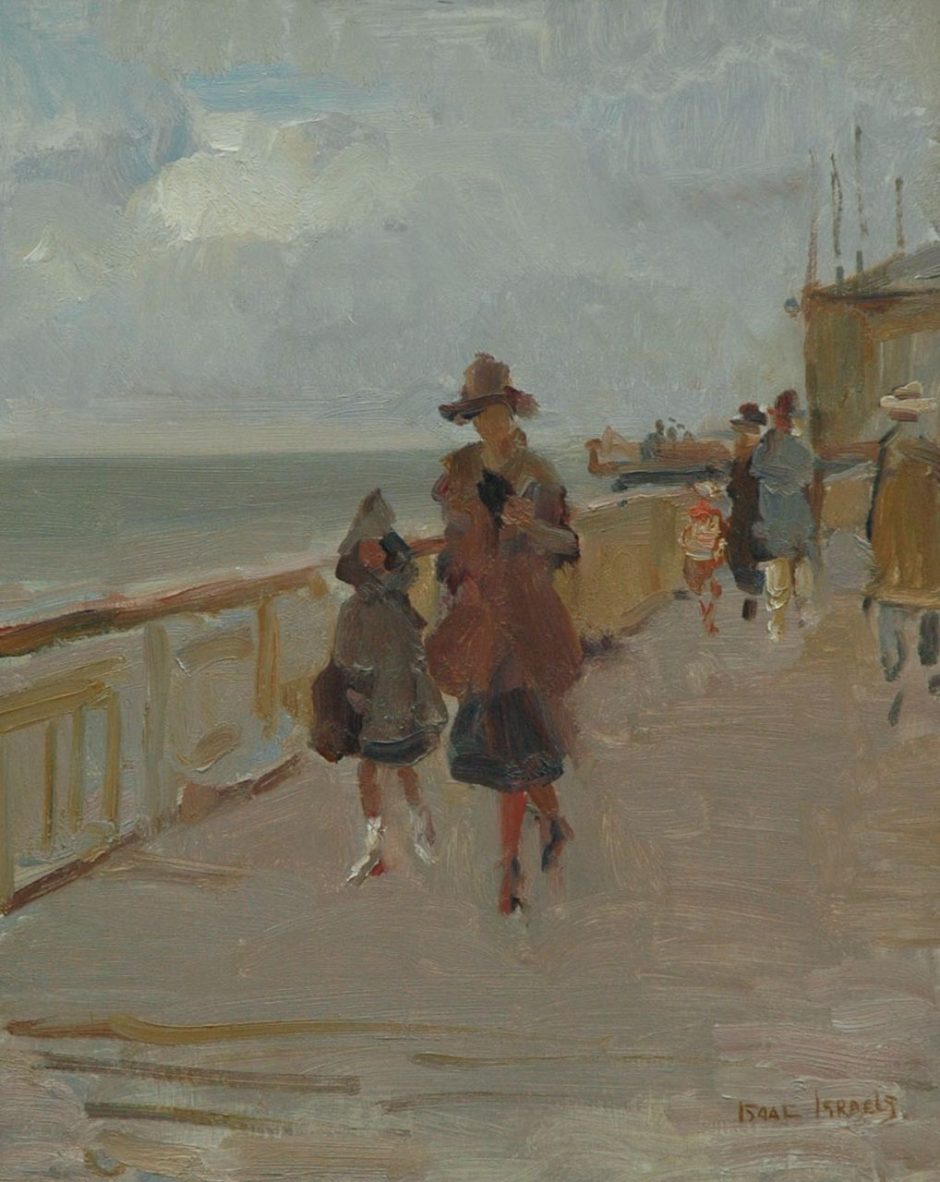 Israels I.L. - Parading on the Scheveningen Pier, Öl auf Leinwand 50,3 x 40 cm , Unterzeichnet u.r.