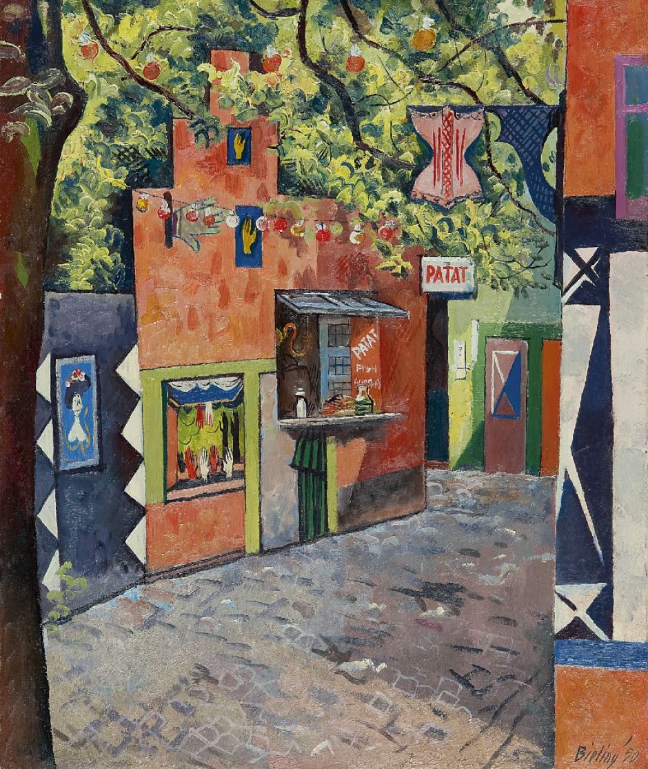 Herman Bieling - A village square, Öl auf Leinwand 49,1 x 41,5 cm , Unterzeichnet u.r.und datiert '50