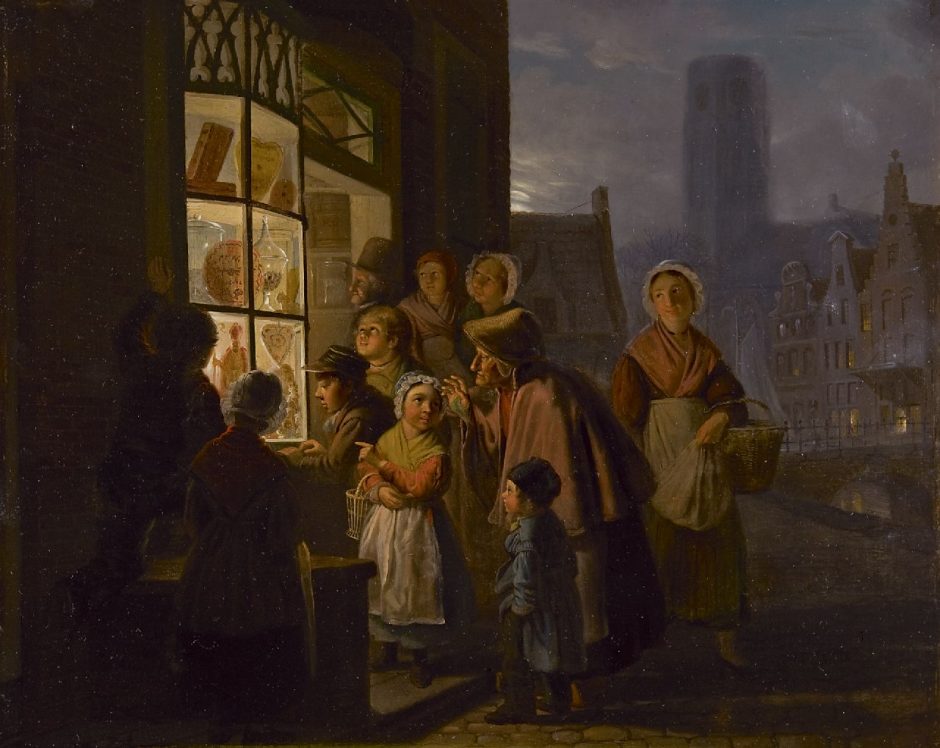 Jan Hendrik van Grootvelt - Admiring candy for the feast of St Nicholas, Öl auf Holz 40,1 x 48 cm , Unterzeichnet u.m.und datiert 1841