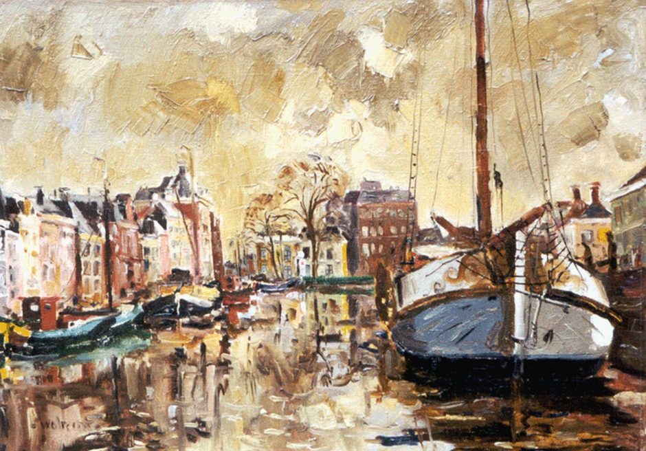 Ben Walrecht - ‚Het Schuitendiep‘, Groningen, Öl auf Leinwand 55,7 x 76,5 cm , Unterzeichnet u.l.