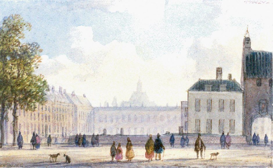 Lodewijk Johannes Kleijn - View of the Buitenhof, with the Gevangenpoort beyond, The Hague, Aquarell auf Papier 6,5 x 10,5 cm 