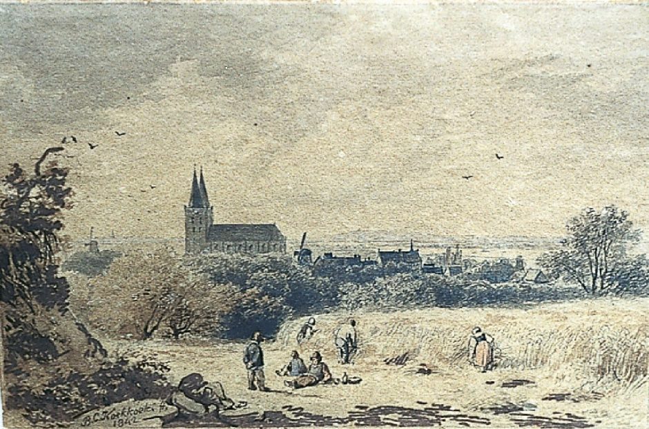 Barend Cornelis Koekkoek - View of Xanten, near Kleef, Tinte, Feder und Aquarell auf Papier 8 x 12,2 cm , Unterzeichnet u.l.und datiert 1842. Als Geschenk der Stiftung B.C. Koekkoek-Haus übergeben.