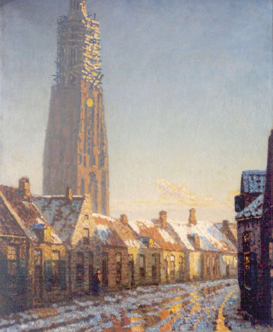 Reinier Sybrand Bakels - A view of Amersfoort in winter, Öl auf Leinwand 83,9 x 68,2 cm , Unterzeichnet u.r.