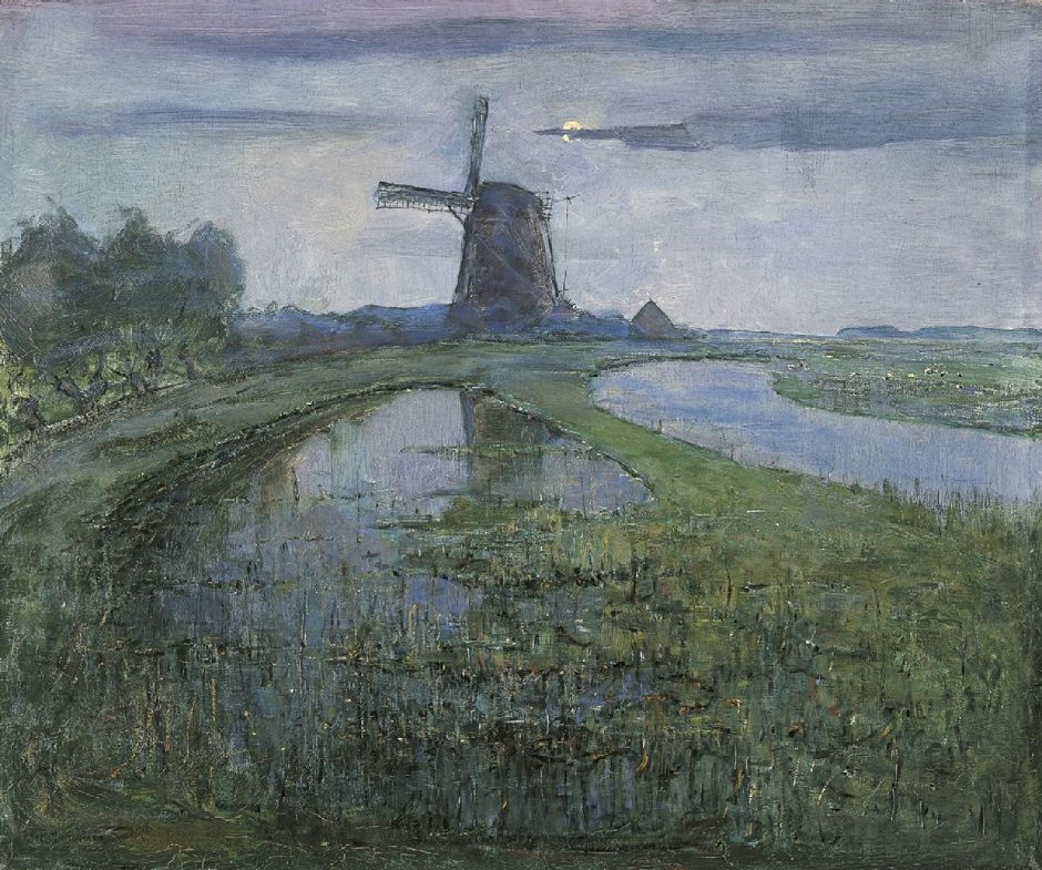 Piet Mondriaan - Die Oostzijdse Mühle an der Gein im Mondlicht, Öl auf Leinwand 63 x 75,4 cm , Unterzeichnet u.l.und zu datieren um 1902-1903