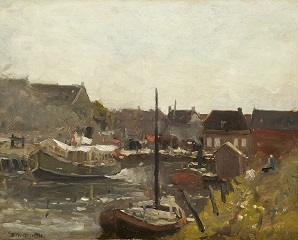 Munthe G.A.L. - Holländischer Fischereihafen, Öl auf Holzfaserplatte 40 x 50 cm, signiert l.u.