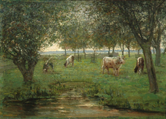 Mondriaan P.C. - „Weidende Kälbchen“, Öl auf Leinen 50,2 x 69,3 cm cm, signiert l.u.und zu datieren 1902-1903