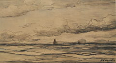 Mesdag H.W. - Die See mit „Bom“schiffen in der Ferne, schwarze Kreide auf Papier 18 x 34.2 cm, signiert u.r.