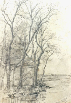 Mondriaan P.C. - Farm near Duivendrecht; detailed examination of a barn, Bleistift auf Papier 16,6 x 11,7 cm cm, zu datieren ca. 1905
