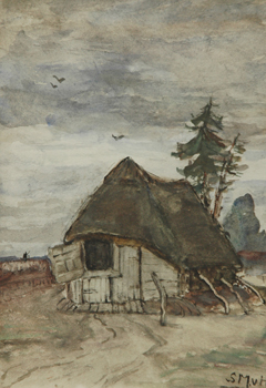 Mesdag-van Houten S. - Schafstall in Drenthe, Öl auf Holzfaserplatte 17,9 x 13 cm cm, signiert u.r.