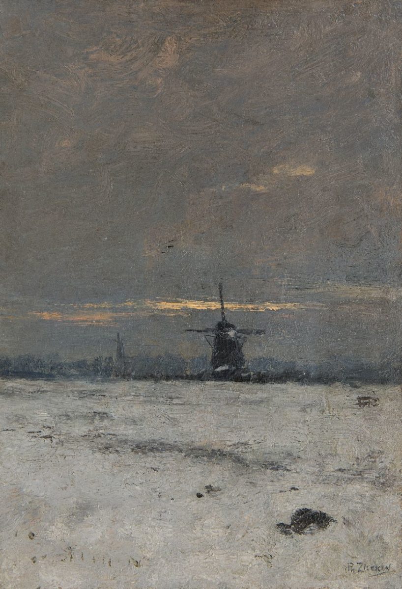 Philip Zilcken Winterlandschap met molen