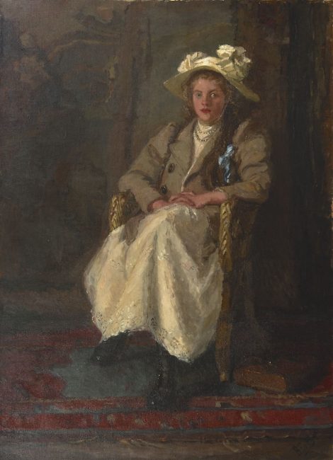 Barbara van Houten - Mädchen in einem Stuhl, Öl auf Leinwand 158,3 x 116,7 cm, Unterzeichnet u.r.und zu datieren vor 1901