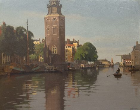Willem Witsen - Der Montelbaanstoren an der Oude Schans im Sommer, Öl auf Leinwand 79,7 x 100,6 cm, Unterzeichnet u.r.und zu datieren um 1913