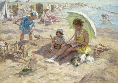 Jan Zoetelief Tromp - Spielende Kinder auf dem Strand von Katwijk, Öl auf Leinwand 68,3 x 95,9 cm, Unterzeichnet u.r. und im Verso