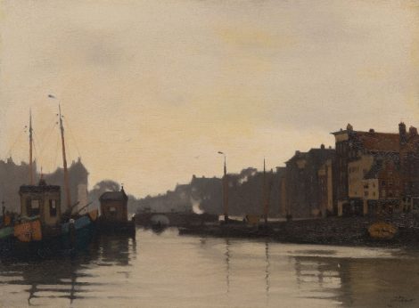 Willem Witsen - Blick auf die Waalseilandsgracht und die Kraansluis, Amsterdam, Öl auf Leinwand 51,4 x 69,2 cm, Unterzeichnet u.r.und zu datieren um 1911-1913