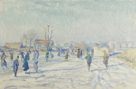 Hendrik Jan Wolter - Schlittschuhläufer auf der Boerenwetering, Amsterdam, Öl auf Leinwand 40,5 x 60,6 cm, Unterzeichnet u.r. und mit Werkstattstempel im Versound zu datieren 1915
