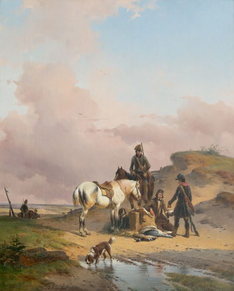 Joseph Moerenhout - Nach der Jagd, Öl auf Leinwand 65,8 x 53,3 cm, Unterzeichnet l.d.M.und datiert 1840