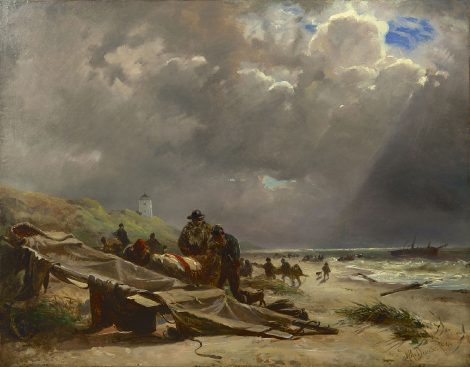 Willem van Deventer - Schiffbruch beim Strand von Katwijk, Öl auf Papier Malereifaser 46,3 x 59,6 cm, Unterzeichnet u.r.und datiert '44