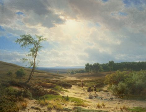 Cornelis Lieste - Heidelandschaft bei Oosterbeek, Öl auf Holz 70.9 x 95.2 cm, Unterzeichnet u.l.und zu datieren um 1855